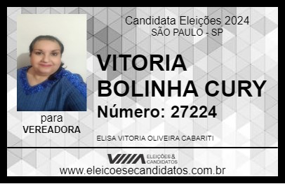 Candidato VITORIA BOLINHA CURY 2024 - SÃO PAULO - Eleições