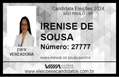 Candidato IRENISE DE SOUSA 2024 - SÃO PAULO - Eleições