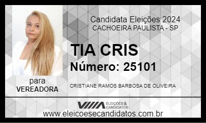 Candidato TIA CRIS 2024 - CACHOEIRA PAULISTA - Eleições