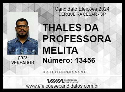 Candidato THALES DA PROFESSORA MELITA 2024 - CERQUEIRA CÉSAR - Eleições