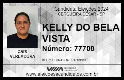 Candidato KELLY DO BELA VISTA 2024 - CERQUEIRA CÉSAR - Eleições