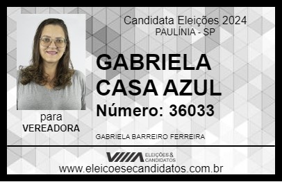 Candidato GABRIELA CASA AZUL 2024 - PAULÍNIA - Eleições