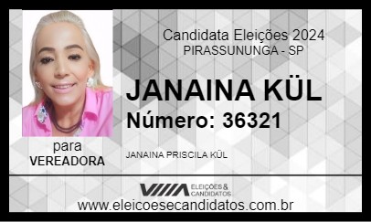 Candidato JANAINA KÜL 2024 - PIRASSUNUNGA - Eleições