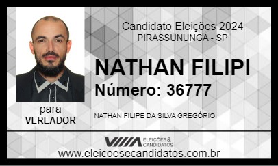 Candidato NATHAN FILIPI 2024 - PIRASSUNUNGA - Eleições