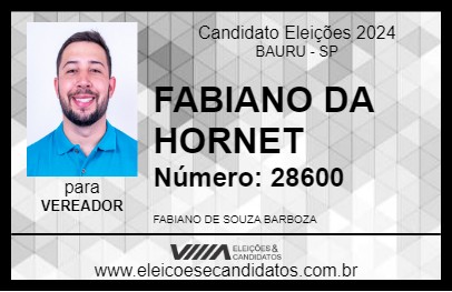 Candidato FABIANO DA HORNET 2024 - BAURU - Eleições