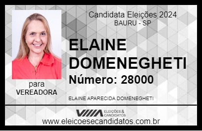 Candidato ELAINE DOMENEGHETI 2024 - BAURU - Eleições