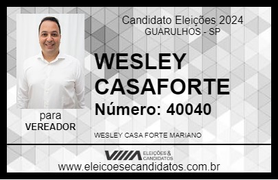 Candidato WESLEY CASAFORTE 2024 - GUARULHOS - Eleições