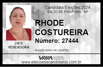 Candidato RHODE COSTUREIRA 2024 - SALTO DE PIRAPORA - Eleições