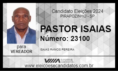 Candidato PASTOR ISAIAS 2024 - PIRAPOZINHO - Eleições