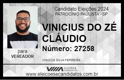 Candidato VINICIUS DO ZÉ CLÁUDIO 2024 - PATROCÍNIO PAULISTA - Eleições