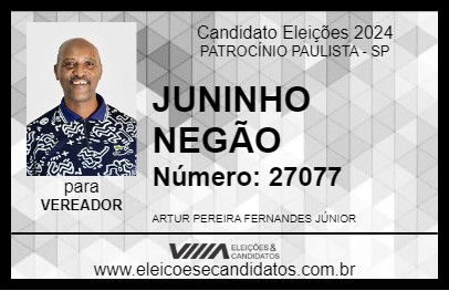 Candidato JUNINHO NEGÃO 2024 - PATROCÍNIO PAULISTA - Eleições