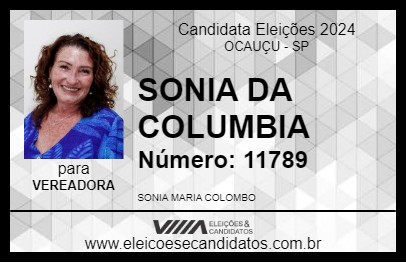 Candidato SONIA DA COLUMBIA 2024 - OCAUÇU - Eleições