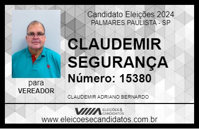 Candidato CLAUDEMIR SEGURANÇA 2024 - PALMARES PAULISTA - Eleições