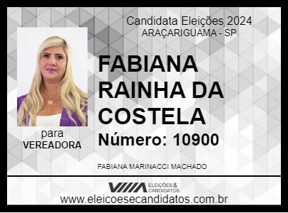 Candidato FABIANA RAINHA DA COSTELA 2024 - ARAÇARIGUAMA - Eleições