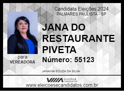 Candidato JANA DO RESTAURANTE PIVETA 2024 - PALMARES PAULISTA - Eleições