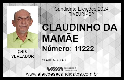 Candidato CLAUDINHO DA MAMÃE 2024 - TIMBURI - Eleições