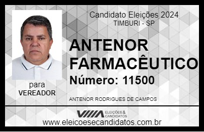 Candidato ANTENOR FARMACÊUTICO 2024 - TIMBURI - Eleições