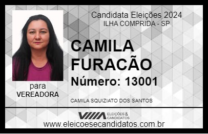 Candidato CAMILA FURACÃO 2024 - ILHA COMPRIDA - Eleições