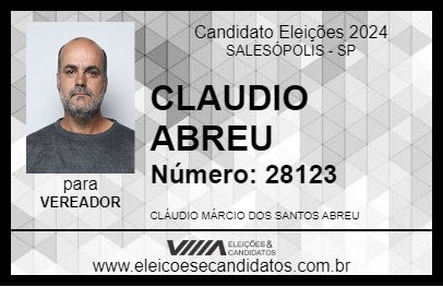 Candidato CLAUDIO ABREU 2024 - SALESÓPOLIS - Eleições