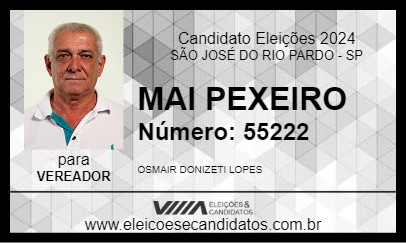 Candidato MAI PEXEIRO 2024 - SÃO JOSÉ DO RIO PARDO - Eleições