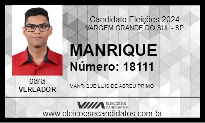 Candidato MANRIQUE 2024 - VARGEM GRANDE DO SUL - Eleições