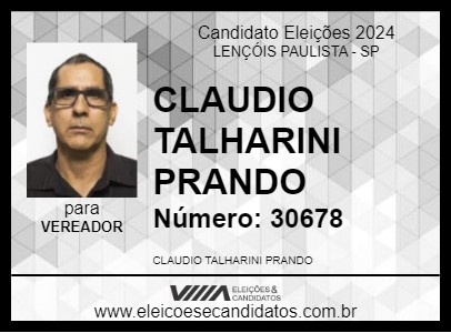 Candidato CLAUDIO TALHARINI PRANDO 2024 - LENÇÓIS PAULISTA - Eleições