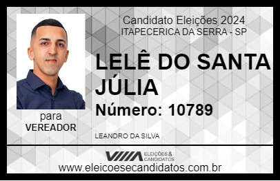 Candidato LELÊ DO SANTA JÚLIA 2024 - ITAPECERICA DA SERRA - Eleições