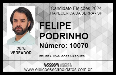 Candidato FELIPE PODRINHO 2024 - ITAPECERICA DA SERRA - Eleições