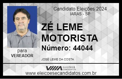 Candidato ZÉ LEME MOTORISTA 2024 - IARAS - Eleições