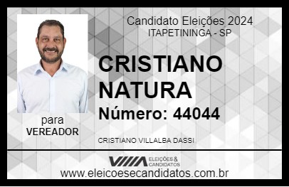 Candidato CRISTIANO NATURA 2024 - ITAPETININGA - Eleições