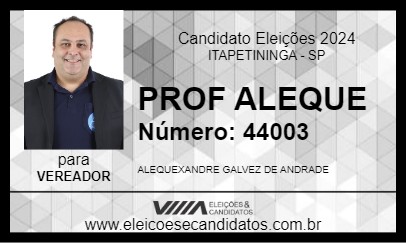 Candidato PROF ALEQUE 2024 - ITAPETININGA - Eleições