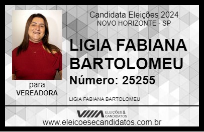 Candidato LIGIA FABIANA BARTOLOMEU 2024 - NOVO HORIZONTE - Eleições