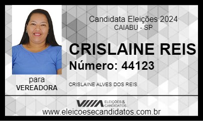 Candidato CRISLAINE REIS 2024 - CAIABU - Eleições