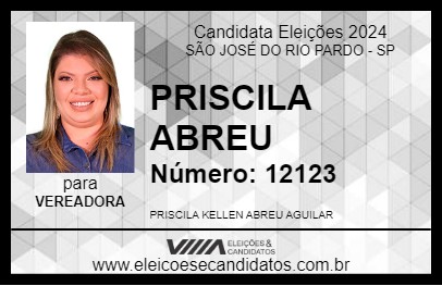 Candidato PRISCILA ABREU 2024 - SÃO JOSÉ DO RIO PARDO - Eleições