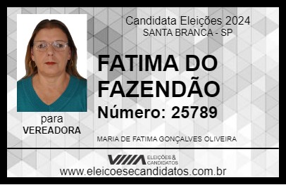 Candidato FATIMA DO FAZENDÃO 2024 - SANTA BRANCA - Eleições