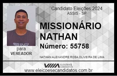 Candidato MISSIONÁRIO NATHAN 2024 - ASSIS - Eleições