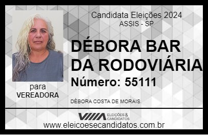 Candidato DÉBORA BAR DA RODOVIÁRIA 2024 - ASSIS - Eleições