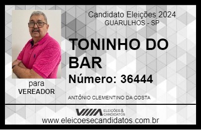 Candidato TONINHO DO BAR 2024 - GUARULHOS - Eleições