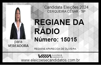 Candidato REGIANE DA RÁDIO 2024 - CERQUEIRA CÉSAR - Eleições