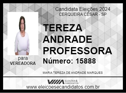 Candidato TEREZA ANDRADE PROFESSORA 2024 - CERQUEIRA CÉSAR - Eleições