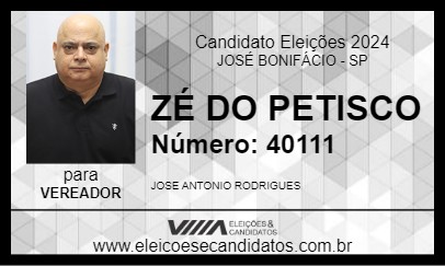 Candidato ZÉ DO PETISCO 2024 - JOSÉ BONIFÁCIO - Eleições