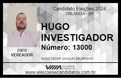 Candidato HUGO INVESTIGADOR 2024 - ORLÂNDIA - Eleições