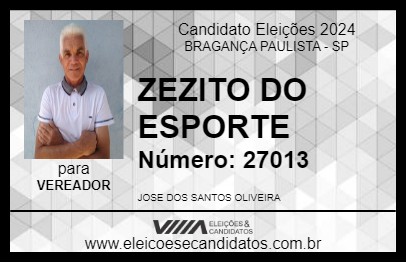 Candidato ZEZITO DO ESPORTE 2024 - BRAGANÇA PAULISTA - Eleições