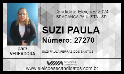 Candidato SUZI PAULA 2024 - BRAGANÇA PAULISTA - Eleições