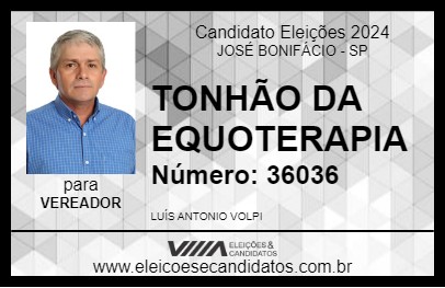 Candidato TONHÃO DA EQUOTERAPIA 2024 - JOSÉ BONIFÁCIO - Eleições