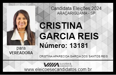 Candidato CRISTINA GARCIA REIS 2024 - ARAÇARIGUAMA - Eleições