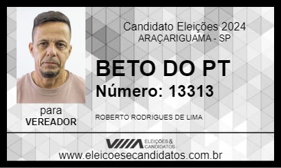 Candidato BETO DO PT 2024 - ARAÇARIGUAMA - Eleições