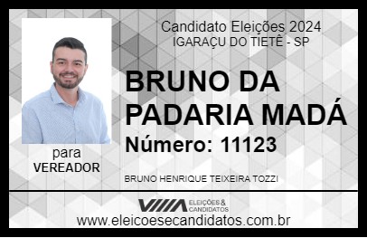 Candidato BRUNO DA PADARIA MADÁ 2024 - IGARAÇU DO TIETÊ - Eleições