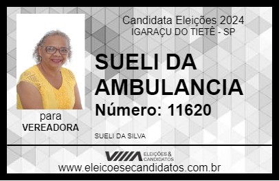 Candidato SUELI DA AMBULANCIA  2024 - IGARAÇU DO TIETÊ - Eleições