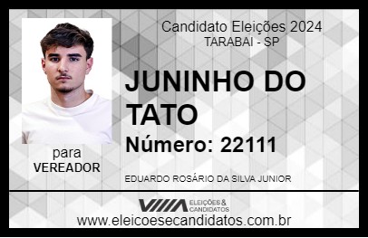 Candidato JUNINHO DO TATO 2024 - TARABAI - Eleições